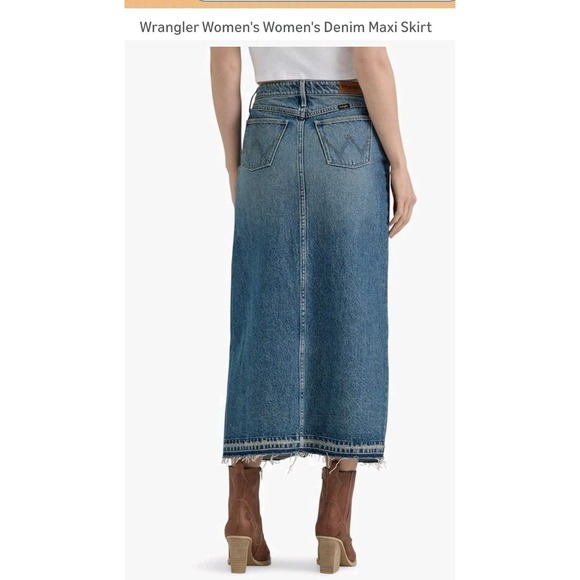 Wrangler Denim Maxi Skirt Size 6 Raw Hem Front Split NWT - Picture 13 of 15